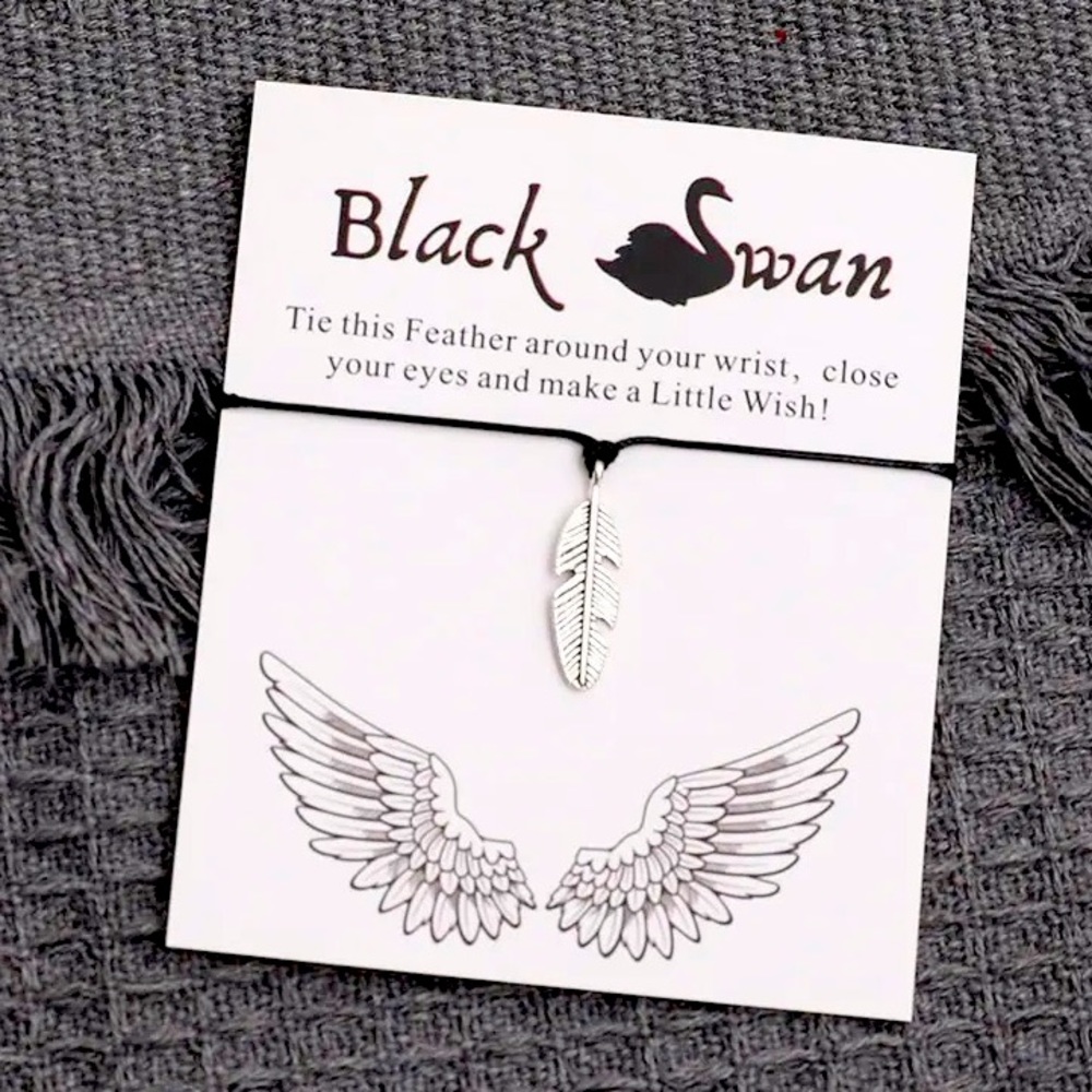 Feather Charm Black Swan Wish Bracelet Bracelet NEW 🦢w card